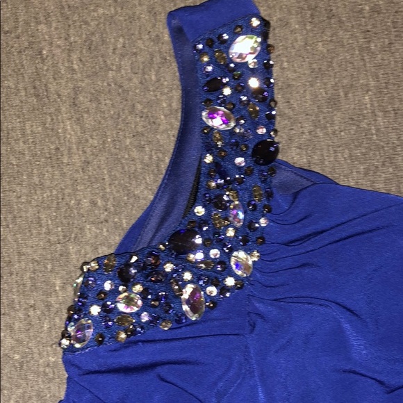 Blue one shoulder party dress - Picture 4 of 5